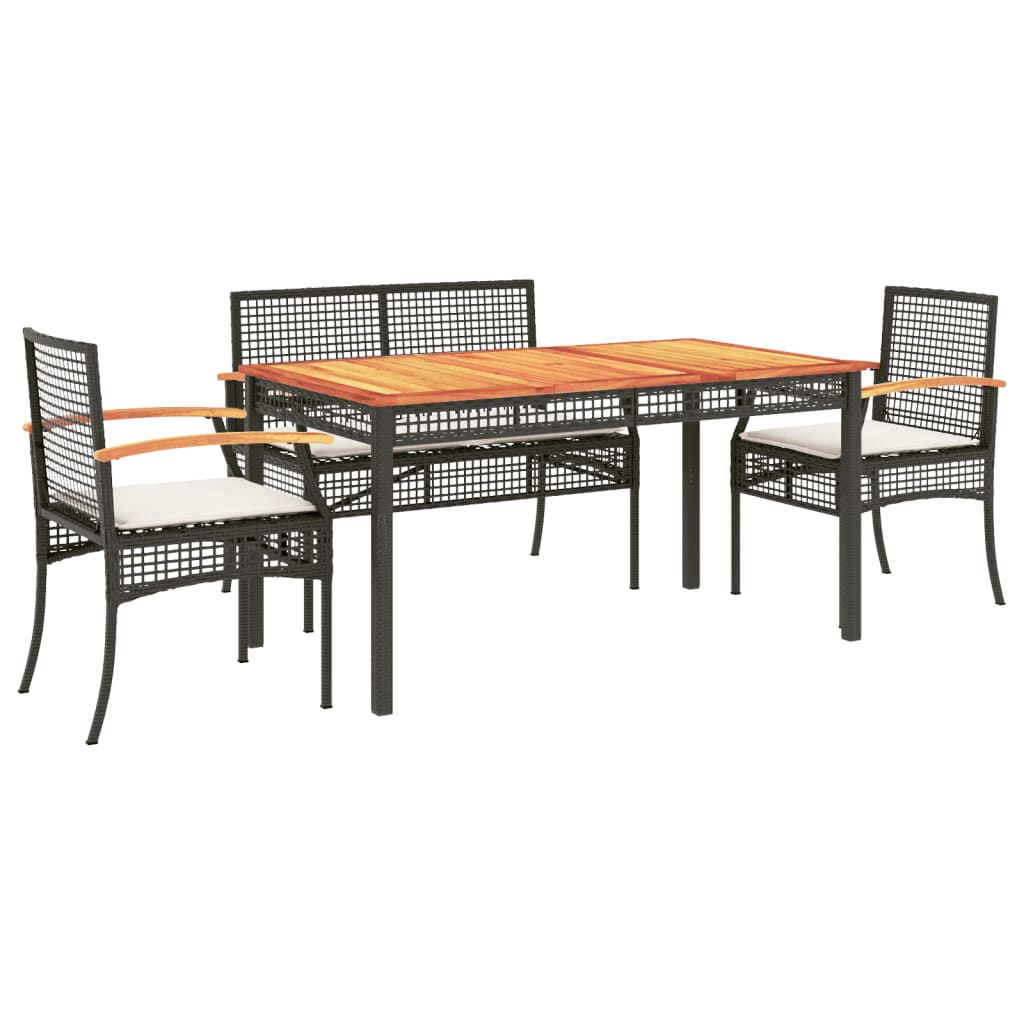 5 Piece Garden Dining Set with Cushions Black Poly Rattan