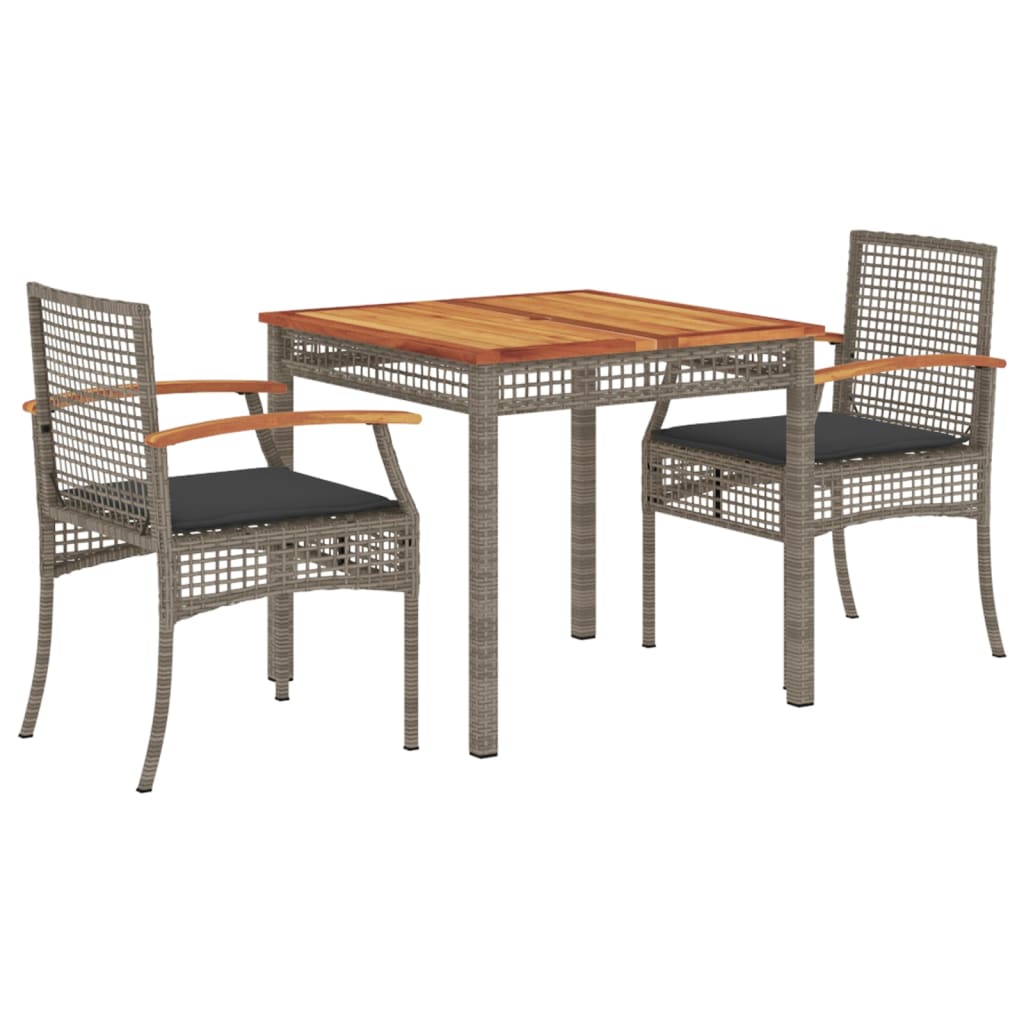 3 Piece Garden Dining Set with Cushions Grey Poly Rattan