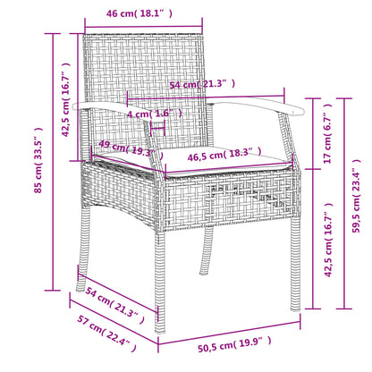 3 Piece Garden Dining Set with Cushions Grey Poly Rattan