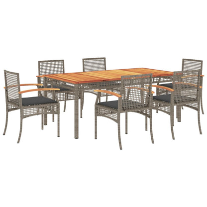 7 Piece Garden Dining Set with Cushions Grey Poly Rattan