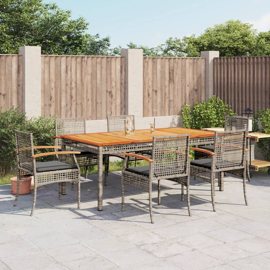 7 Piece Garden Dining Set with Cushions Grey Poly Rattan