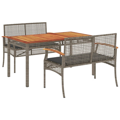 3 Piece Garden Dining Set with Cushions Grey Poly Rattan