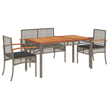 4 Piece Garden Dining Set with Cushions Grey Poly Rattan