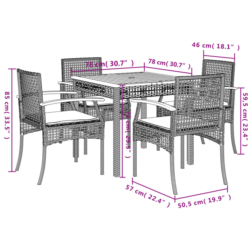 5 Piece Garden Dining Set with Cushions Beige Poly Rattan