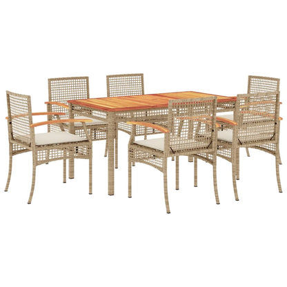 7 Piece Garden Dining Set with Cushions Beige Poly Rattan