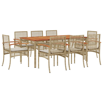 9 Piece Garden Dining Set with Cushions Beige Poly Rattan