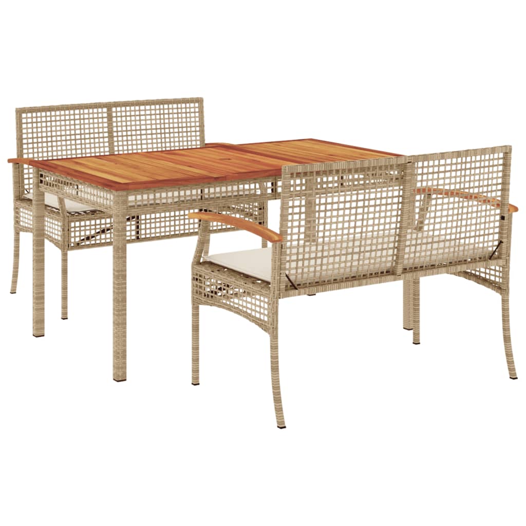 3 Piece Garden Dining Set with Cushions Beige Poly Rattan