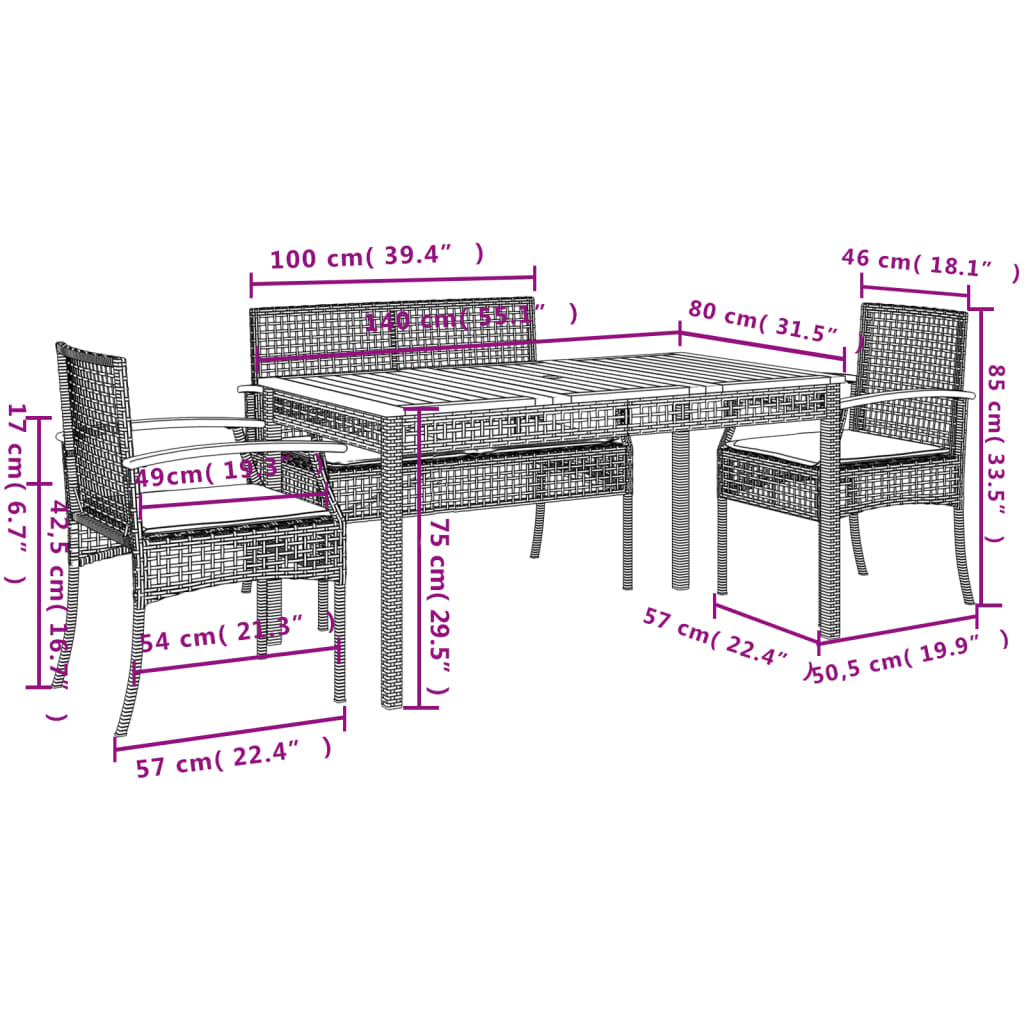 5 Piece Garden Dining Set with Cushions Beige Poly Rattan