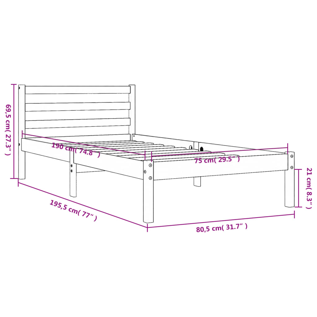 Bed Frame without Mattress Wax Brown 75x190 cm Small Single Solid Wood Pine