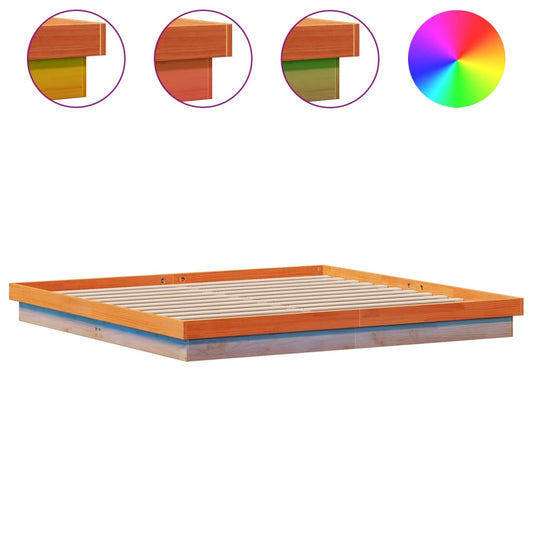 LED Bed Frame without Mattress Wax Brown 180x200 cm Super King Solid Wood