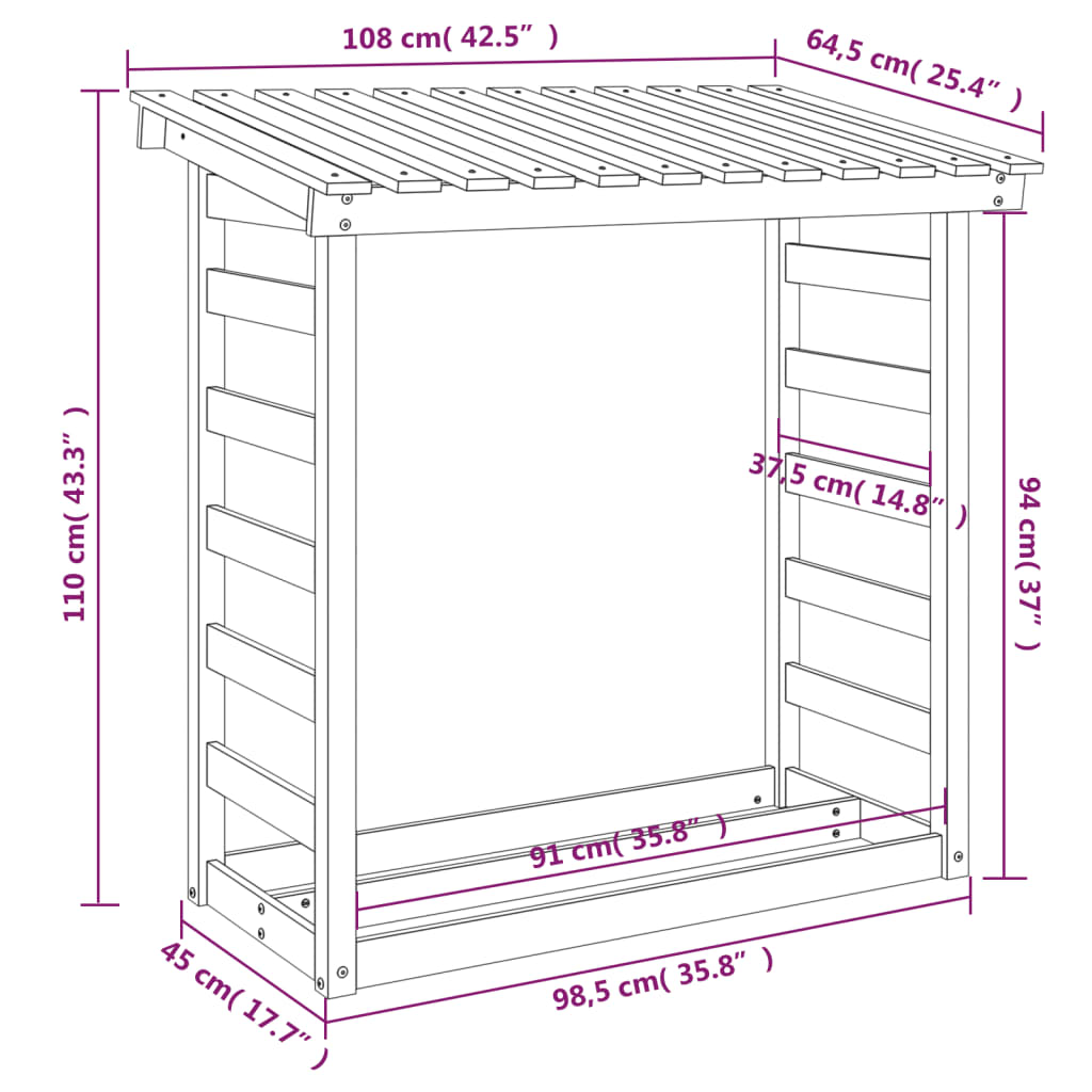 Firewood Rack Wax Brown 108x64.5x110 cm Solid Wood Pine