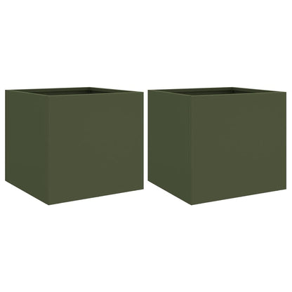 Planters 2 pcs Olive Green 32x30x29 cm Steel