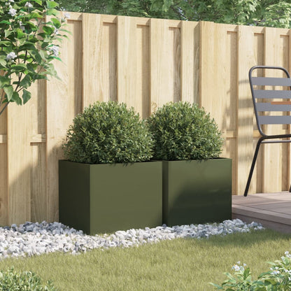 Planters 2 pcs Olive Green 42x40x39 cm Steel