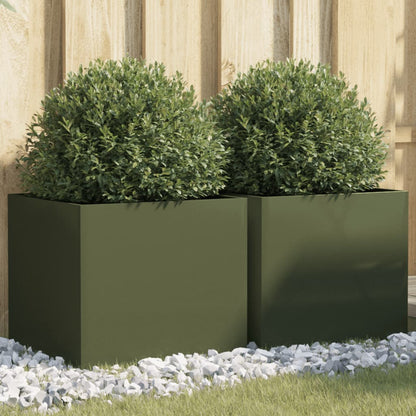 Planters 2 pcs Olive Green 42x40x39 cm Steel