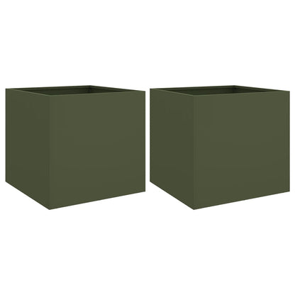 Planters 2 pcs Olive Green 49x47x46 cm Steel