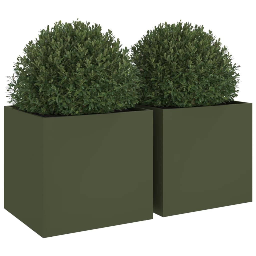 Planters 2 pcs Olive Green 49x47x46 cm Steel