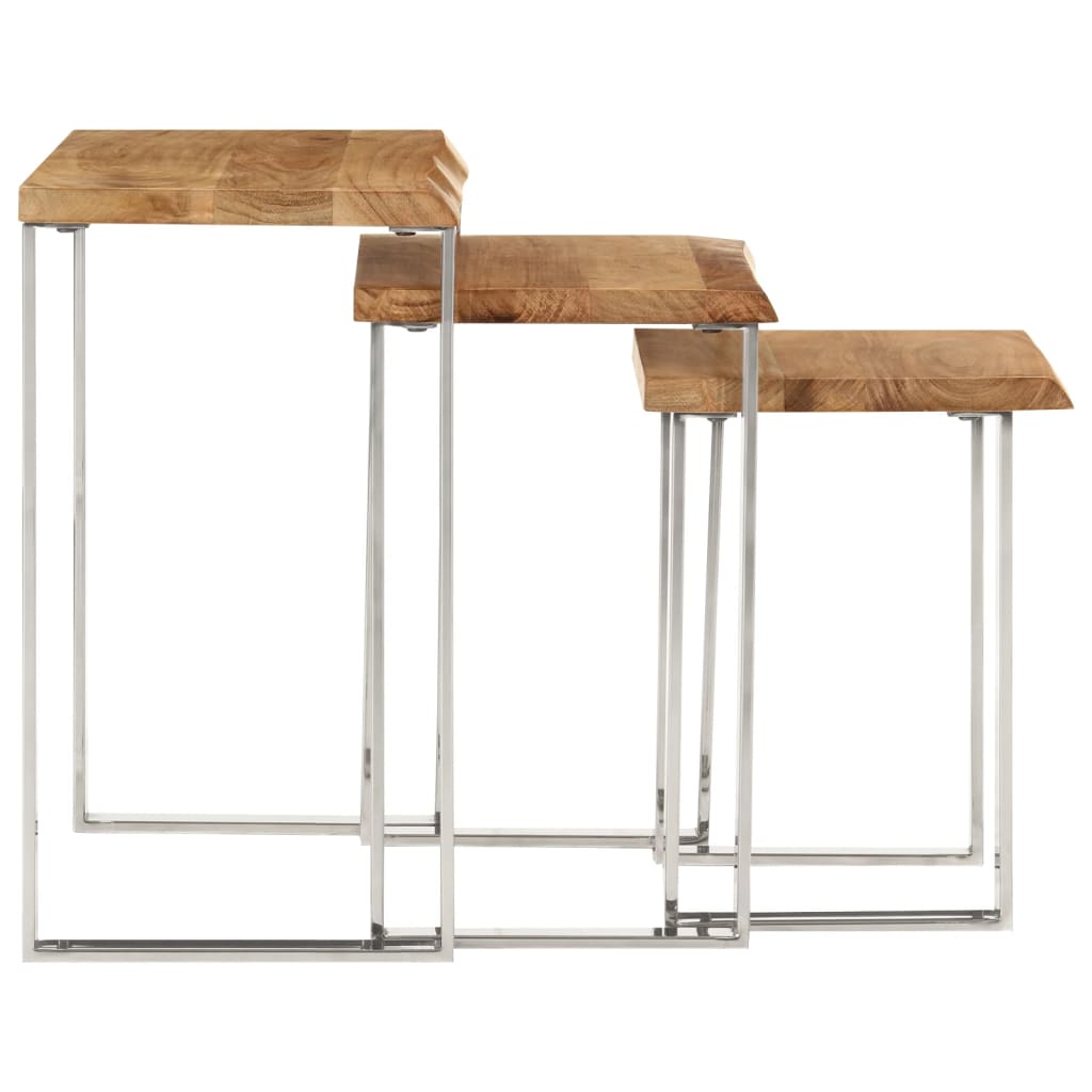 Nesting Tables 3 pcs with Live Edge Solid Wood Acacia