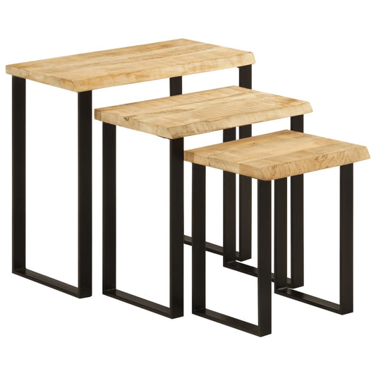 Nesting Tables 3 pcs with Live Edge Solid Wood Mango