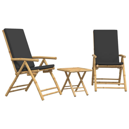 3 Piece Folding Bistro set with Dark Grey Cushions Bamboo