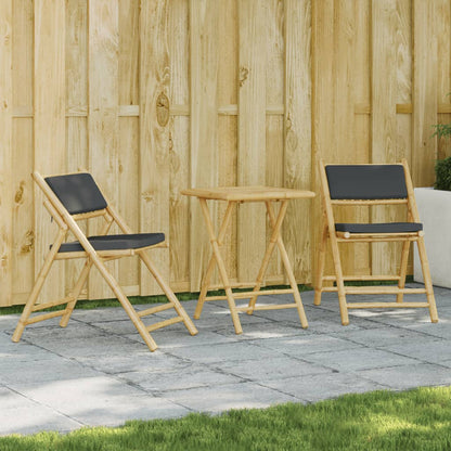 3 Piece Folding Bistro set with Dark Grey Cushions Bamboo