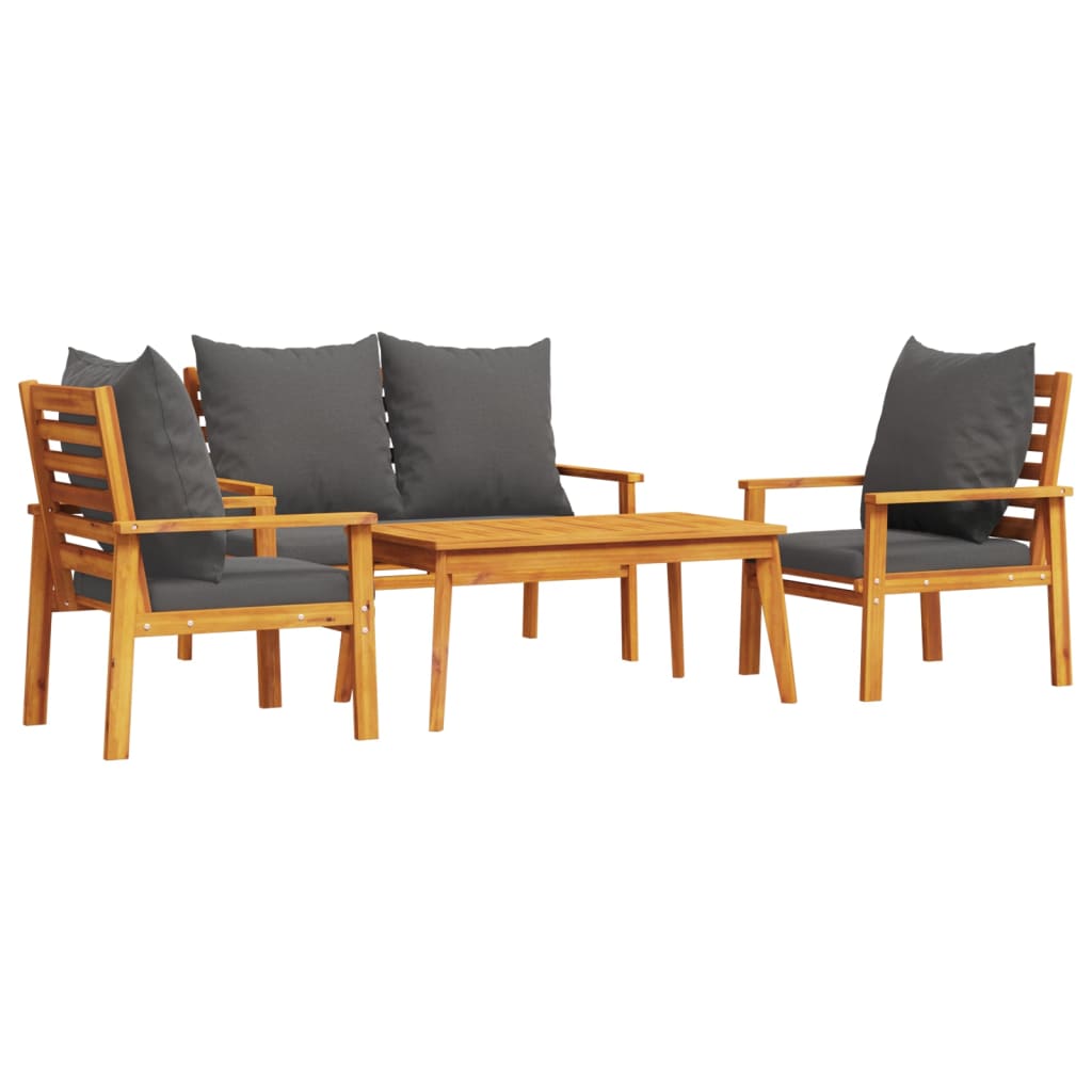 4 Piece Garden Lounge Set with Cushions Solid Wood Acacia