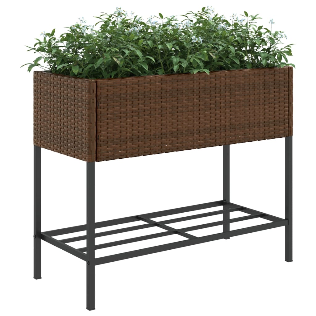 Garden Planters with Shelf 2 pcs Brown 90x40x75 cm Poly Rattan