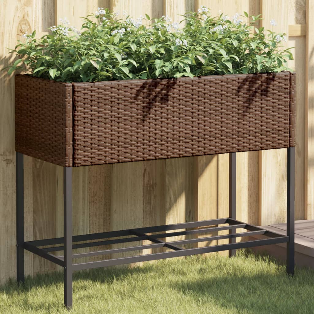 Garden Planters with Shelf 2 pcs Brown 90x40x75 cm Poly Rattan