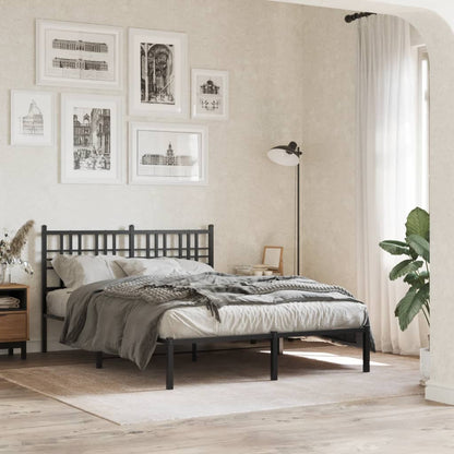 Metal Bed Frame without Mattress with Headboard Black 140x190cm