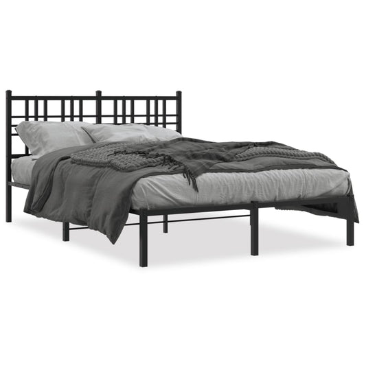 Metal Bed Frame without Mattress with Headboard Black 140x190cm