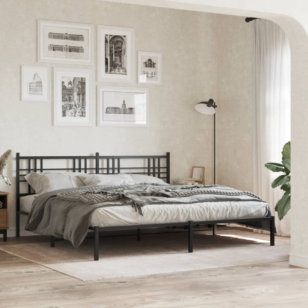 Metal Bed Frame without Mattress with Headboard Black 200x200cm