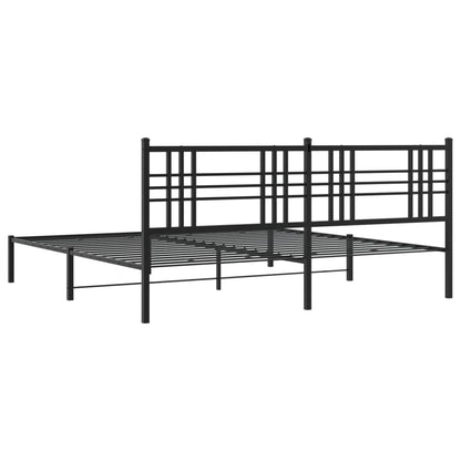 Metal Bed Frame without Mattress with Headboard Black 200x200cm