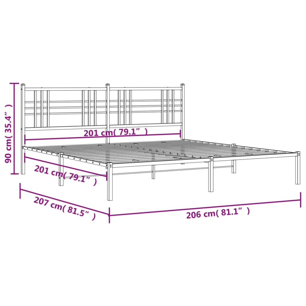 Metal Bed Frame without Mattress with Headboard Black 200x200cm