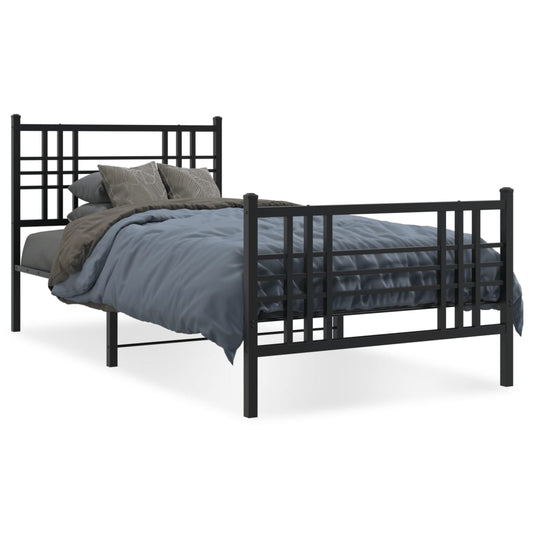 Metal Bed Frame without Mattress with Footboard Black 100x190cm