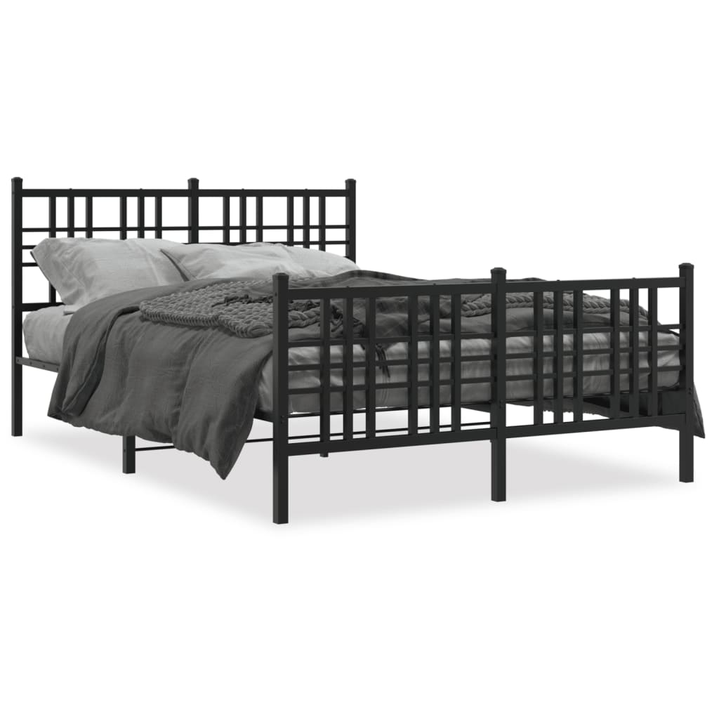 Metal Bed Frame without Mattress with Footboard Black 120x200cm