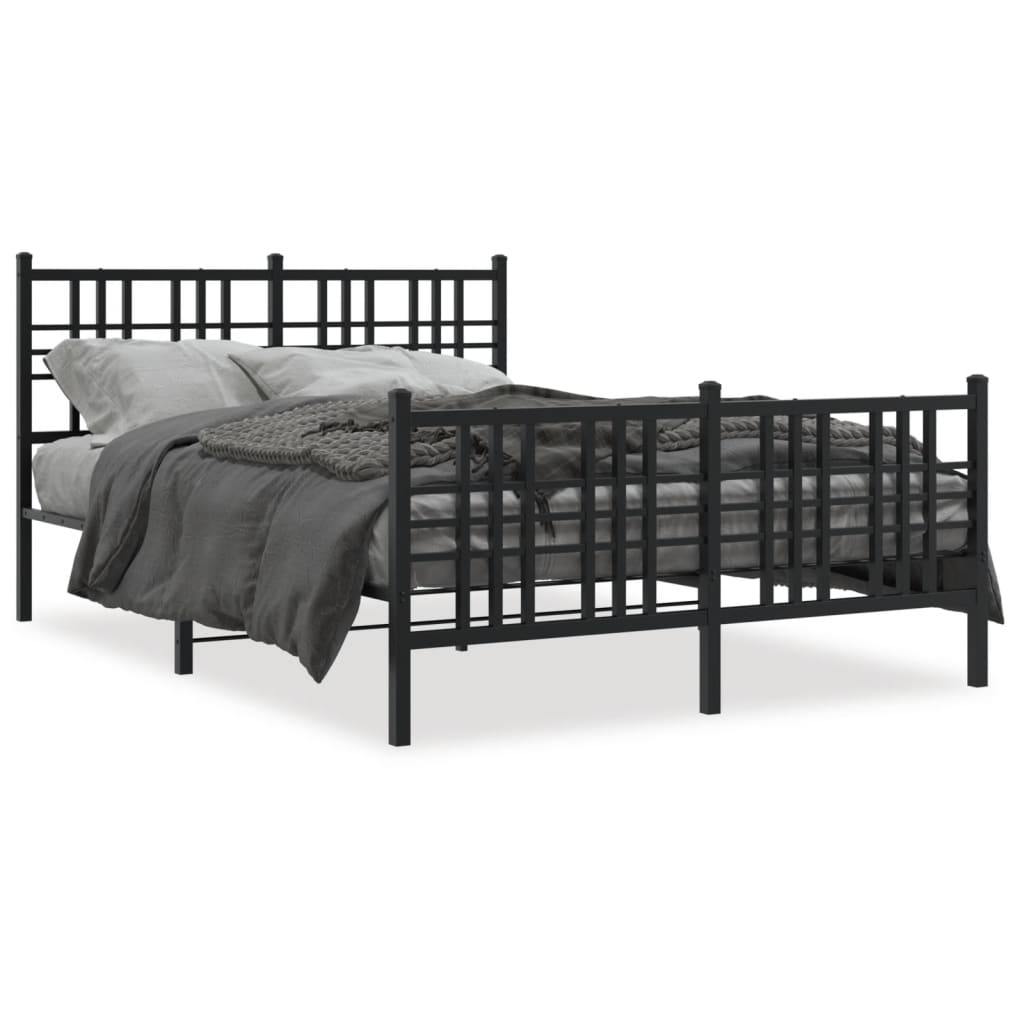Metal Bed Frame without Mattress with Footboard Black 140x190cm