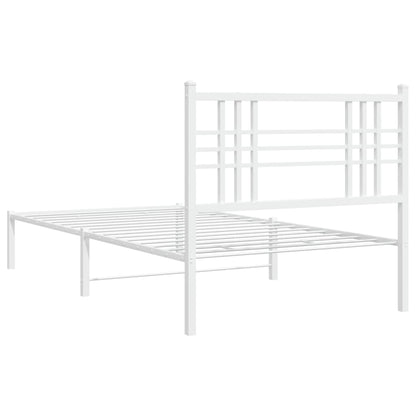 Metal Bed Frame without Mattress with Headboard White 100x190cm