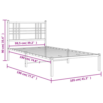 Metal Bed Frame without Mattress with Headboard White 100x190cm