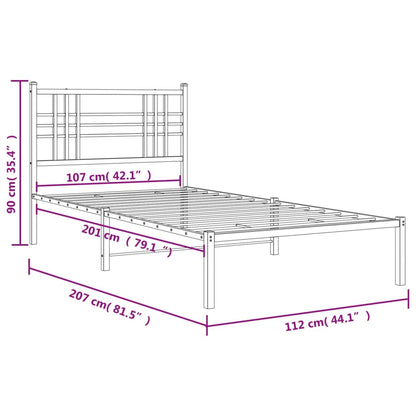 Metal Bed Frame without Mattress with Headboard White 107x203cm