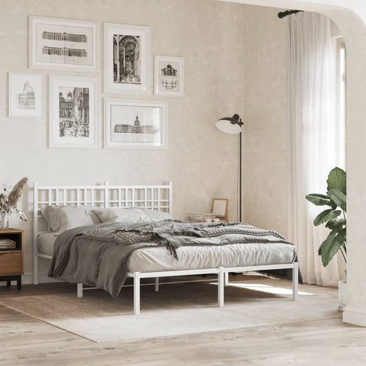 Metal Bed Frame without Mattress with Headboard White 120x190cm