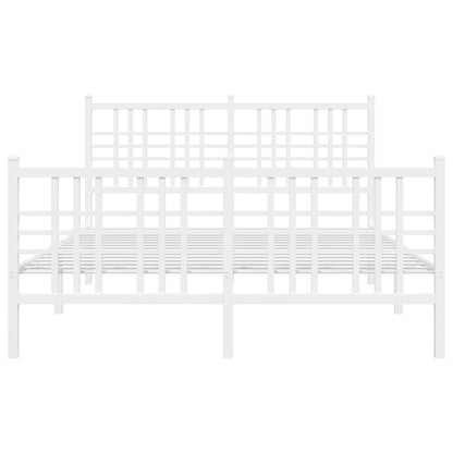 Metal Bed Frame without Mattress with Footboard White 137x190cm
