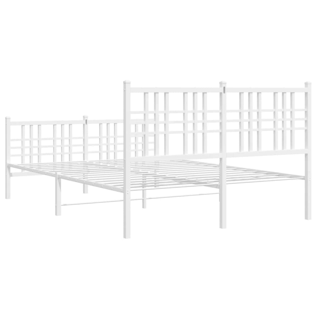 Metal Bed Frame without Mattress with Footboard White 137x190cm