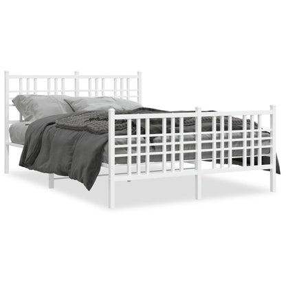 Metal Bed Frame without Mattress with Footboard White 140x190cm