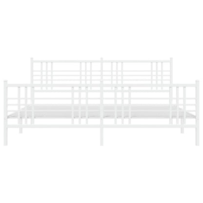 Metal Bed Frame without Mattress with Footboard White 200x200cm