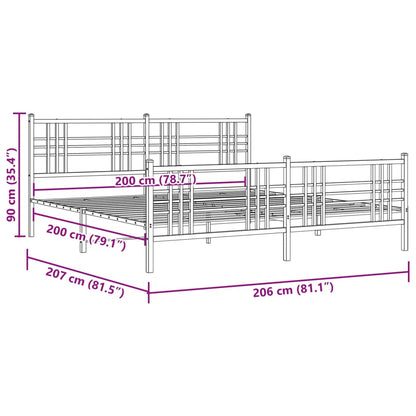 Metal Bed Frame without Mattress with Footboard White 200x200cm