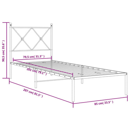 Metal Bed Frame without Mattress with Headboard Black 80x200cm