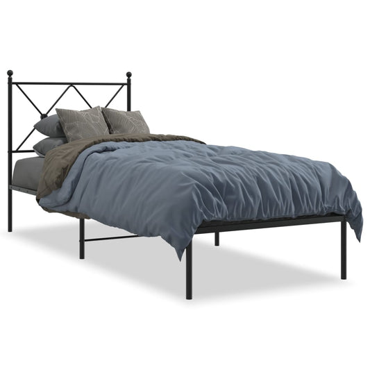 Metal Bed Frame without Mattress with Headboard Black 80x200cm