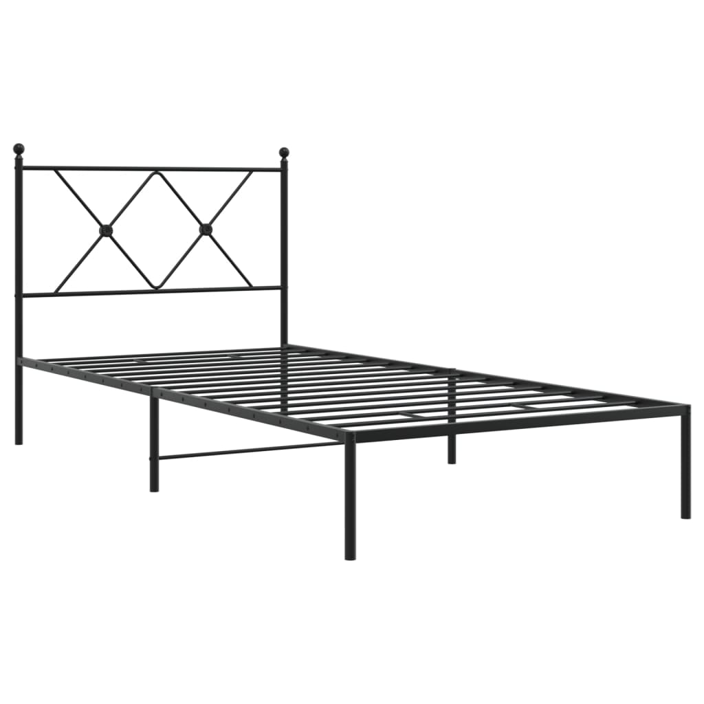 Metal Bed Frame without Mattress with Headboard Black 90x200cm