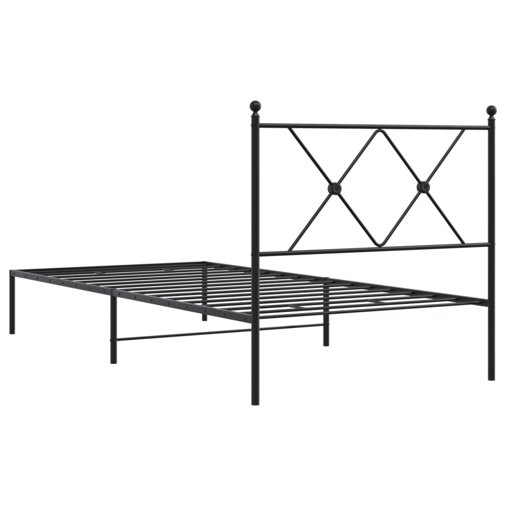Metal Bed Frame without Mattress with Headboard Black 90x200cm