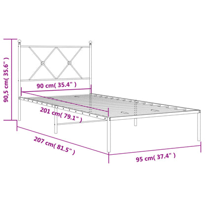Metal Bed Frame without Mattress with Headboard Black 90x200cm