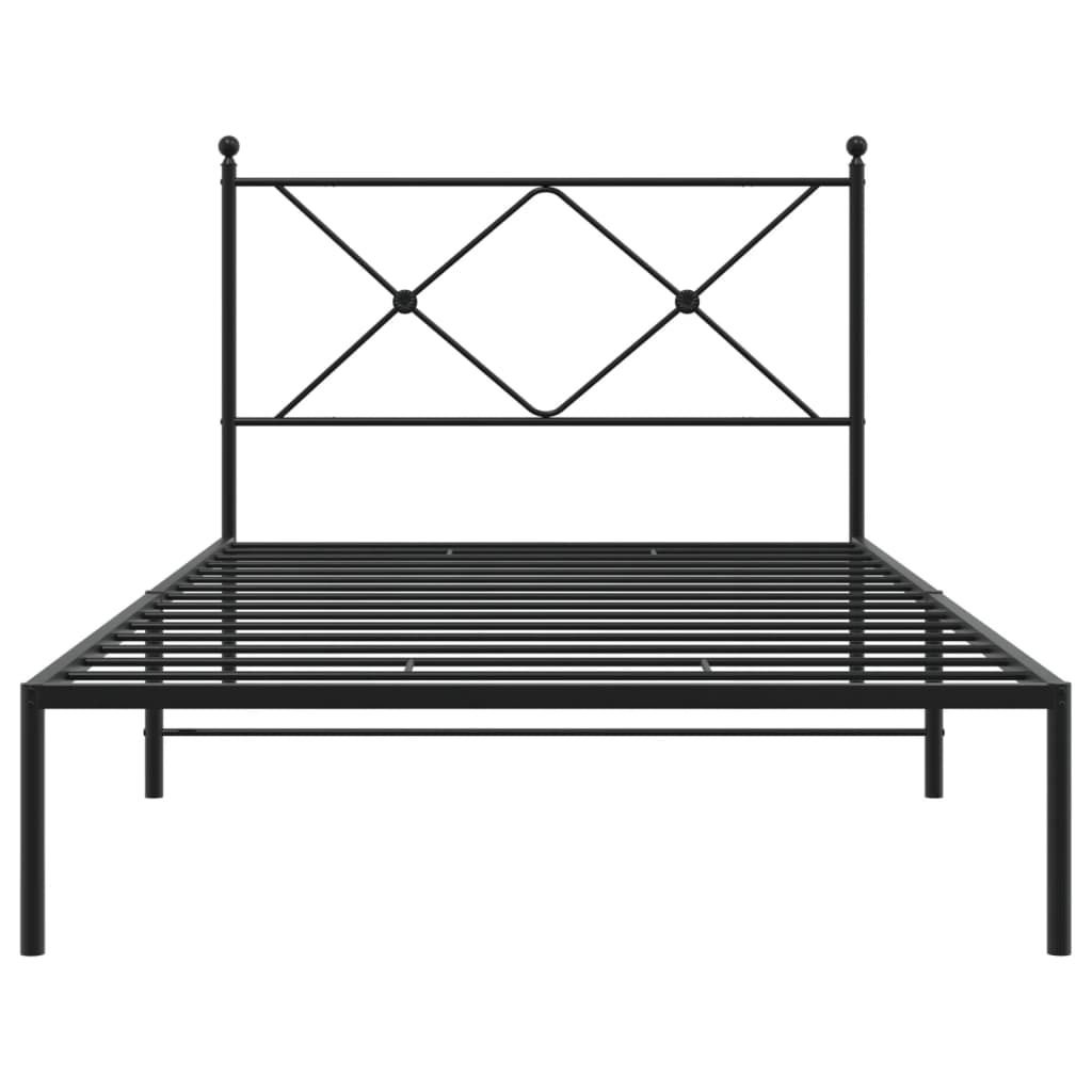 Metal Bed Frame without Mattress with Headboard Black 100x190cm